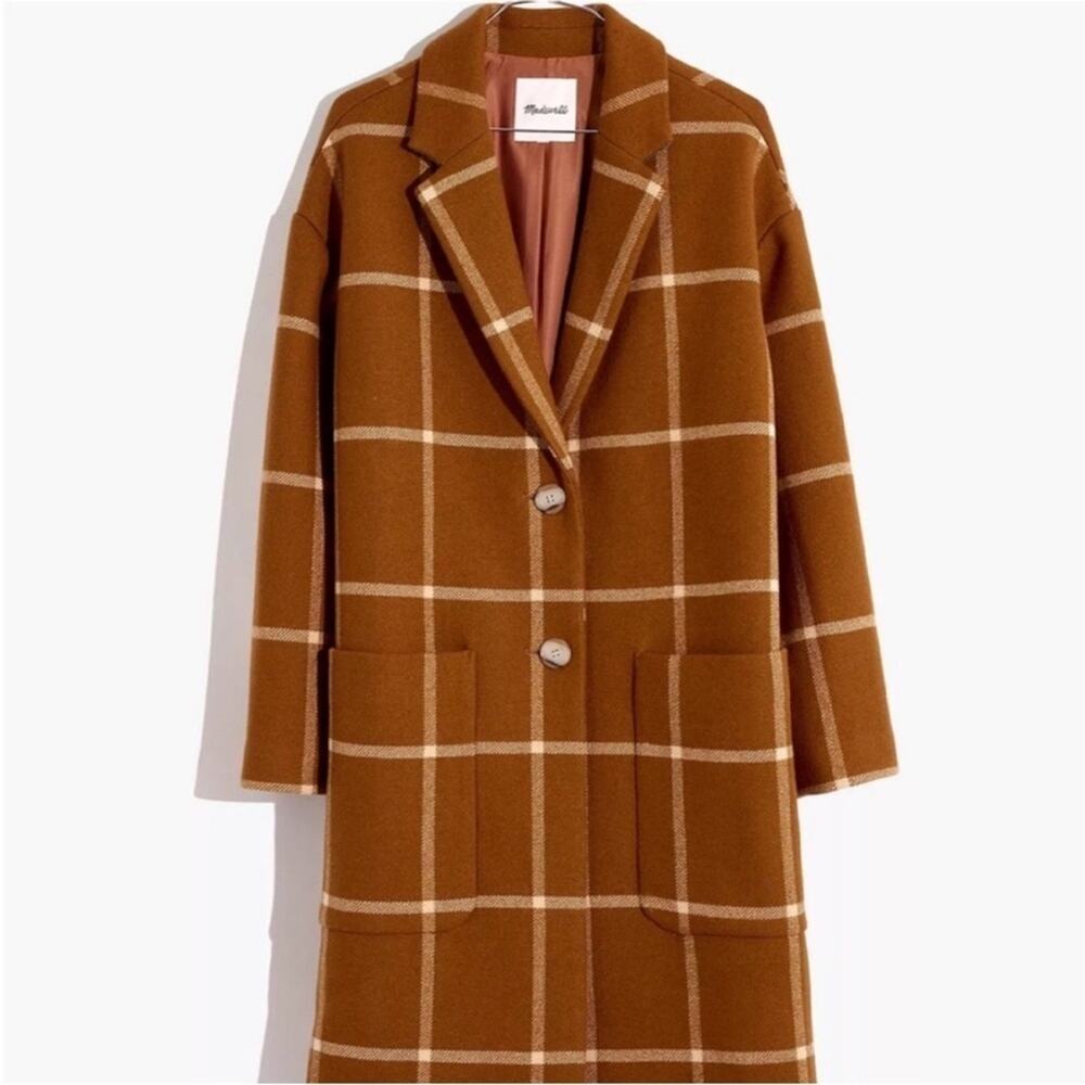 NEW! Madewell Windowpane coat brown plaid size XS elmcourt window pane - Picture 15 of 15